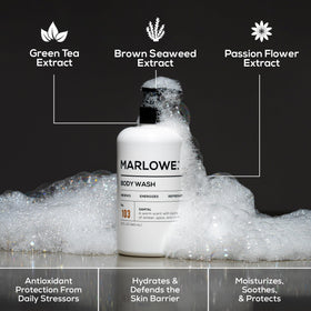 MARLOWE. label closeup showing ingredients list and clean benefits