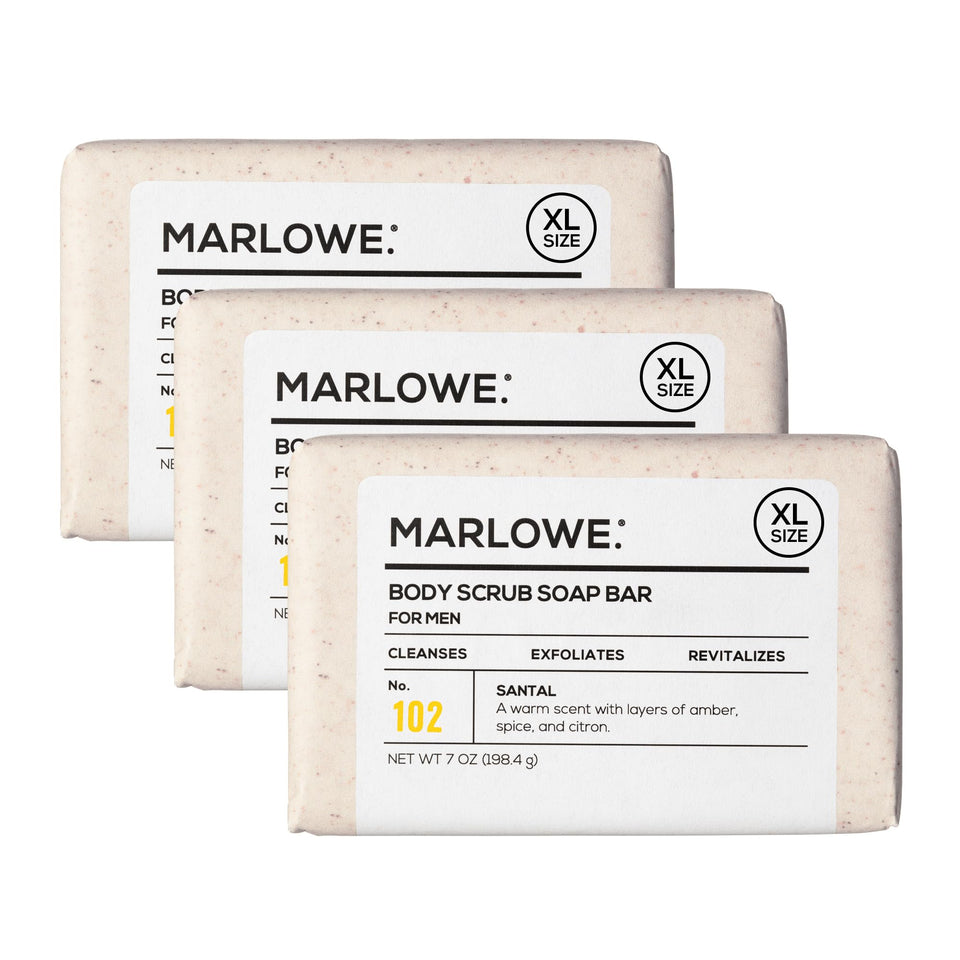 MARLOWE. No. 102 front packaging showing three bars and scent information