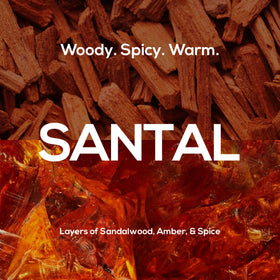 MARLOWE. Santal bar label highlighting amber, spice and citron aroma