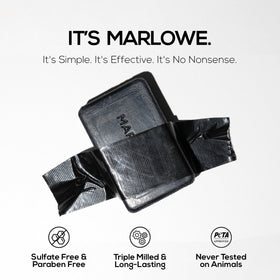 MARLOWE. pumice exfoliation detail on bar emphasizing smoother, polished skin
