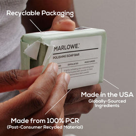 MARLOWE. recycled wrapper packaging detail, eco-friendly packaging benefit