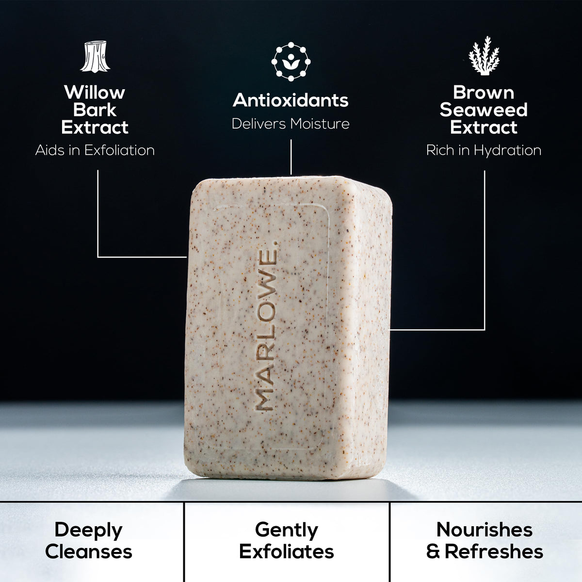 MARLOWE. soap on bathroom shelf suggesting elevated daily ritual
