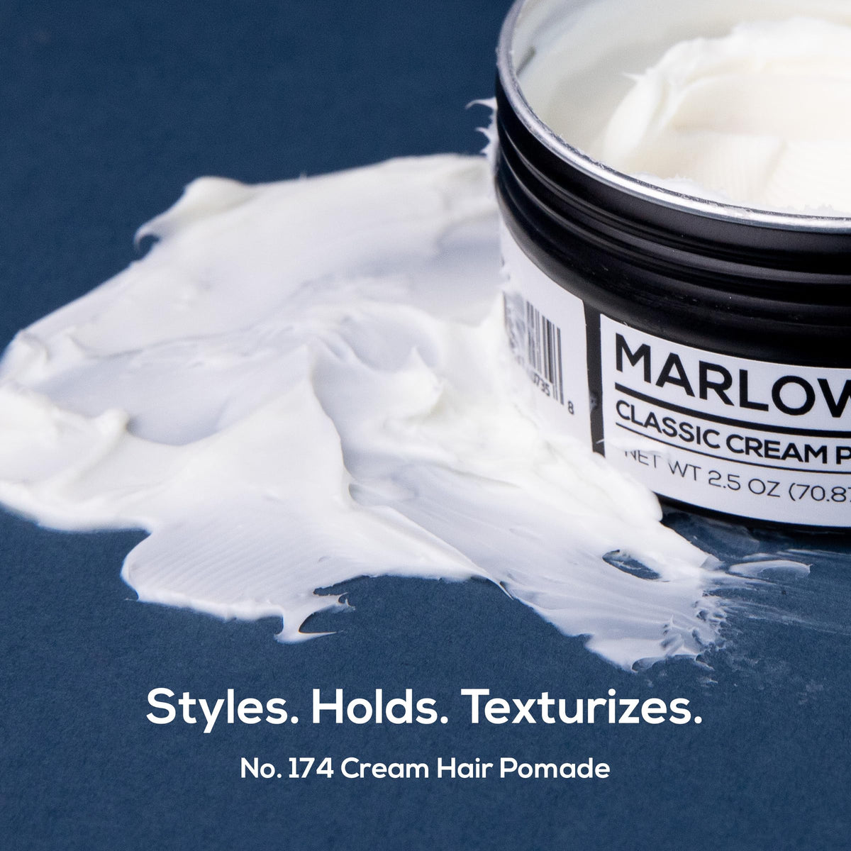 MARLOWE. close-up of creamy pomade texture highlighting spreadability benefit