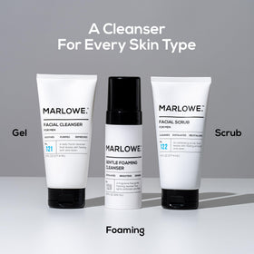 MARLOWE. tube on bathroom shelf with other products, suggests daily grooming routine