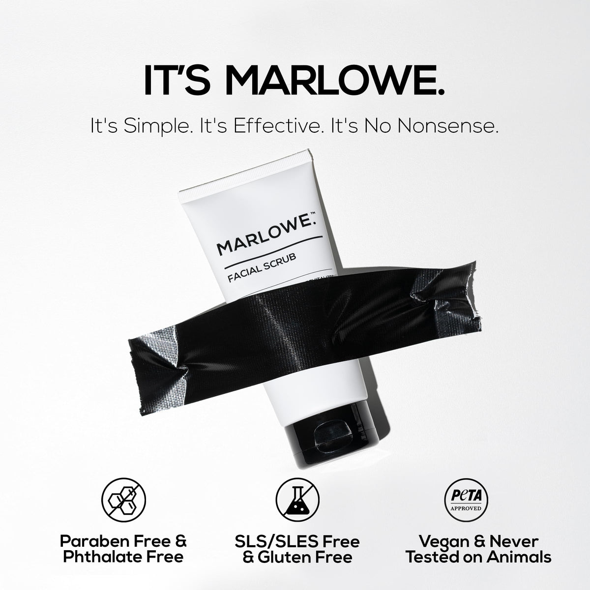 MARLOWE. tube in hand for scale, highlights travel-friendly 6 oz size and portability