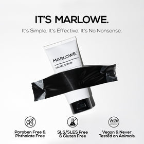 MARLOWE. tube in hand for scale, highlights travel-friendly 6 oz size and portability