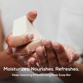MARLOWE. close-up of dense bar texture and rich lather for thorough cleansing