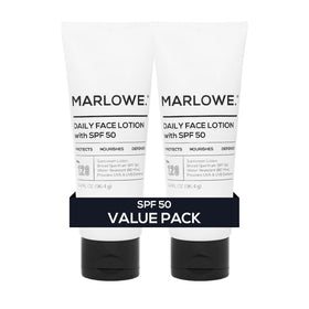 MARLOWE. front packaging showing SPF 50 and two 3.4 oz tubes for convenience