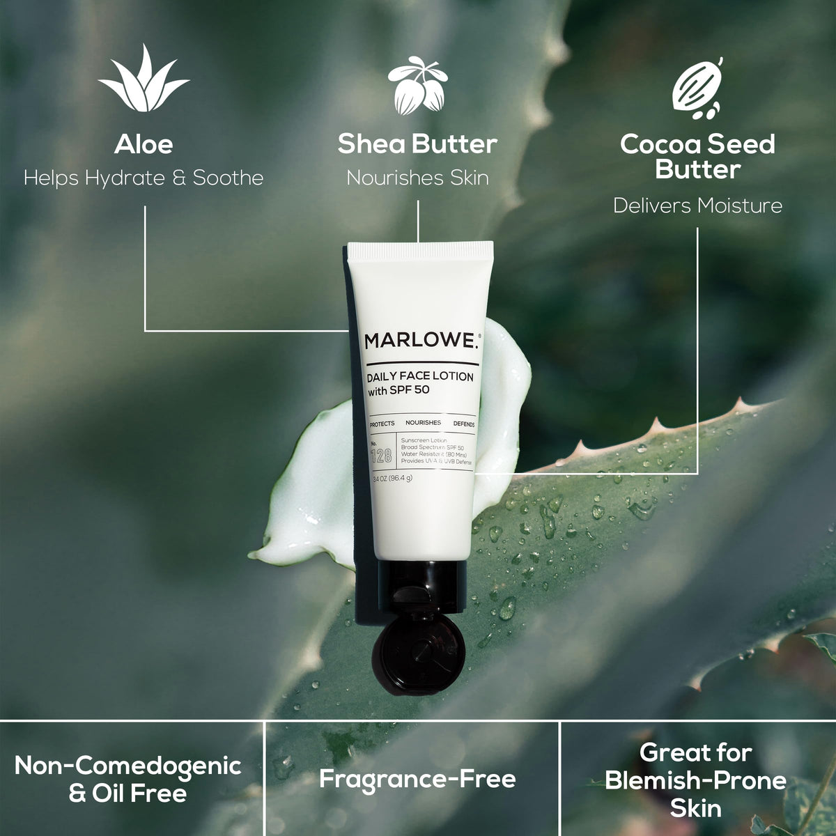 MARLOWE. lotion texture closeup showing lightweight, non-greasy finish