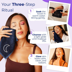 Marmaris Co. washcloth in use removing mascara and foundation, showing effective gentle makeup removal