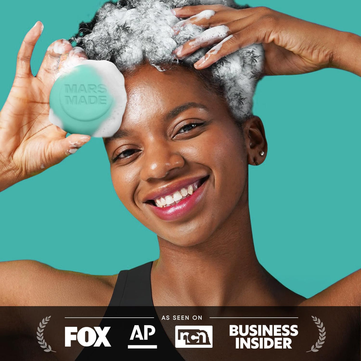 MARS MADE shampoo bar in soap net to extend use and reduce waste