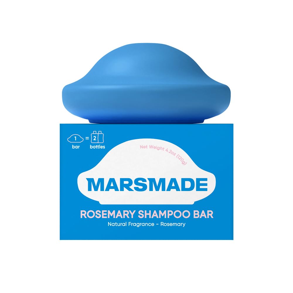 MARS MADE front packaging view showing solid rosemary shampoo bar and eco benefits