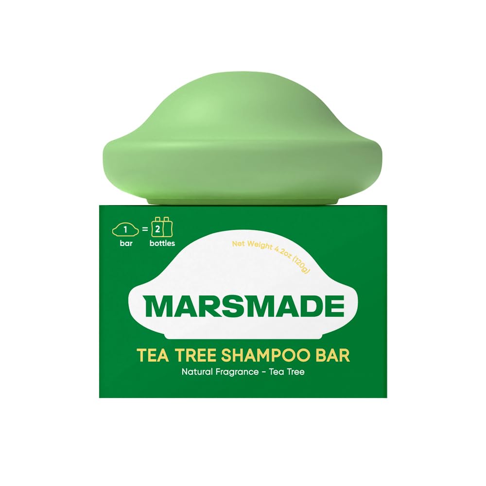 MARS MADE front packaging showing the tea tree shampoo bar and label benefit