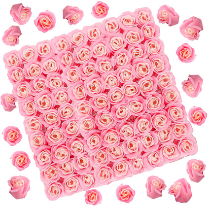 Marsrut front view packaged bouquet showing 81 pink soap roses and gift-ready presentation
