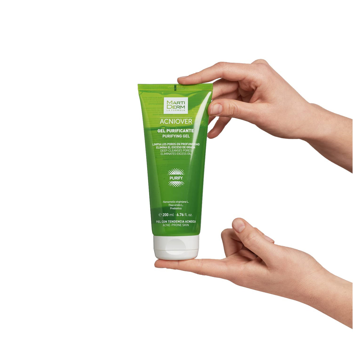Martiderm Acniover positioned on a bathroom shelf with towel to suggest routine use and oil-control benefits