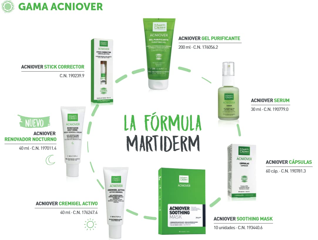 Martiderm Acniover gel texture close-up highlighting lightweight foam and easy spreadability for gentle cleansing