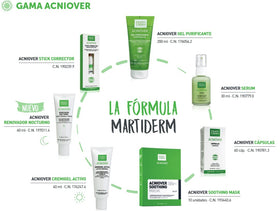 Martiderm Acniover gel texture close-up highlighting lightweight foam and easy spreadability for gentle cleansing