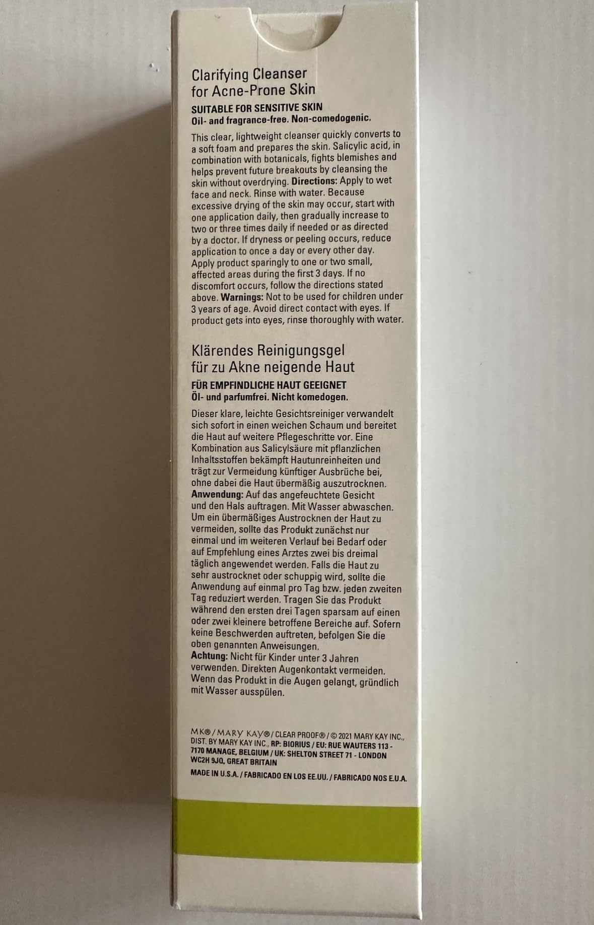 Mary Kay bottle label detail showing active 2% salicylic acid information
