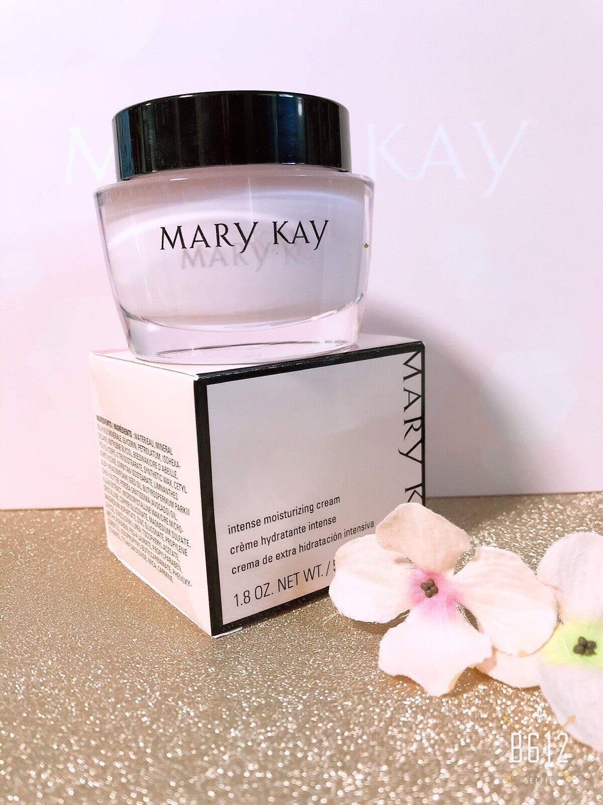 Mary Kay jar on bathroom counter lifestyle scene suggesting daily routine boost