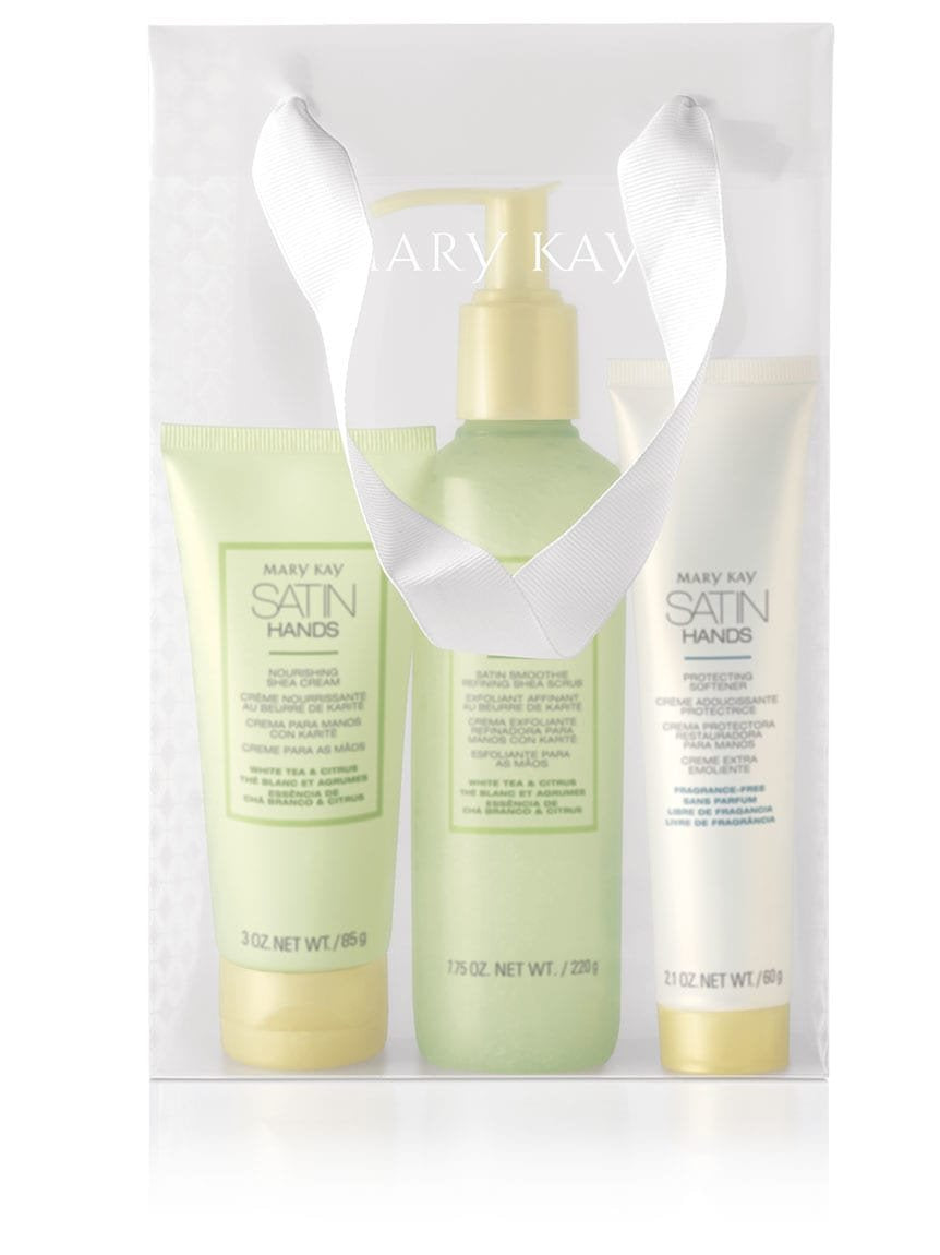Mary Kay Satin Hands set front packaging showing three products and fresh citrus benefit
