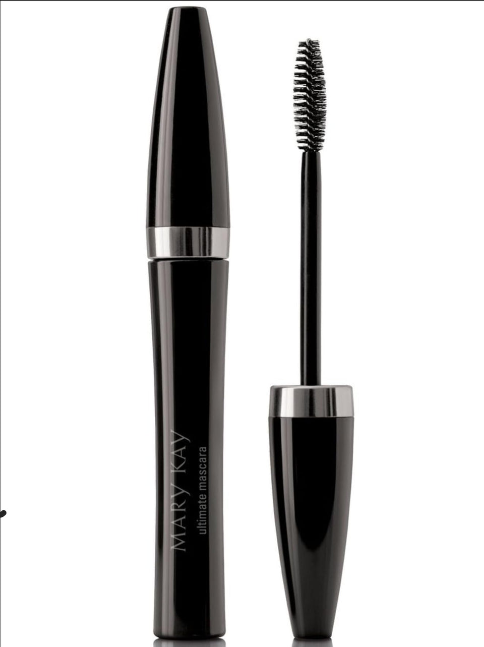 Mary Kay Ultimate Mascara black front view showing tube and wand, precise application benefit
