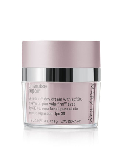 Mary Kay Volu-Firm front packaging showing SPF 30 and skin-firming benefit
