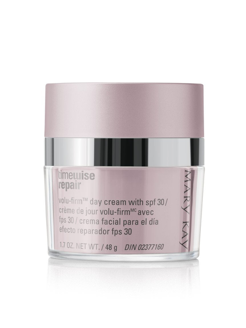 Mary Kay Volu-Firm front packaging showing SPF 30 and skin-firming benefit