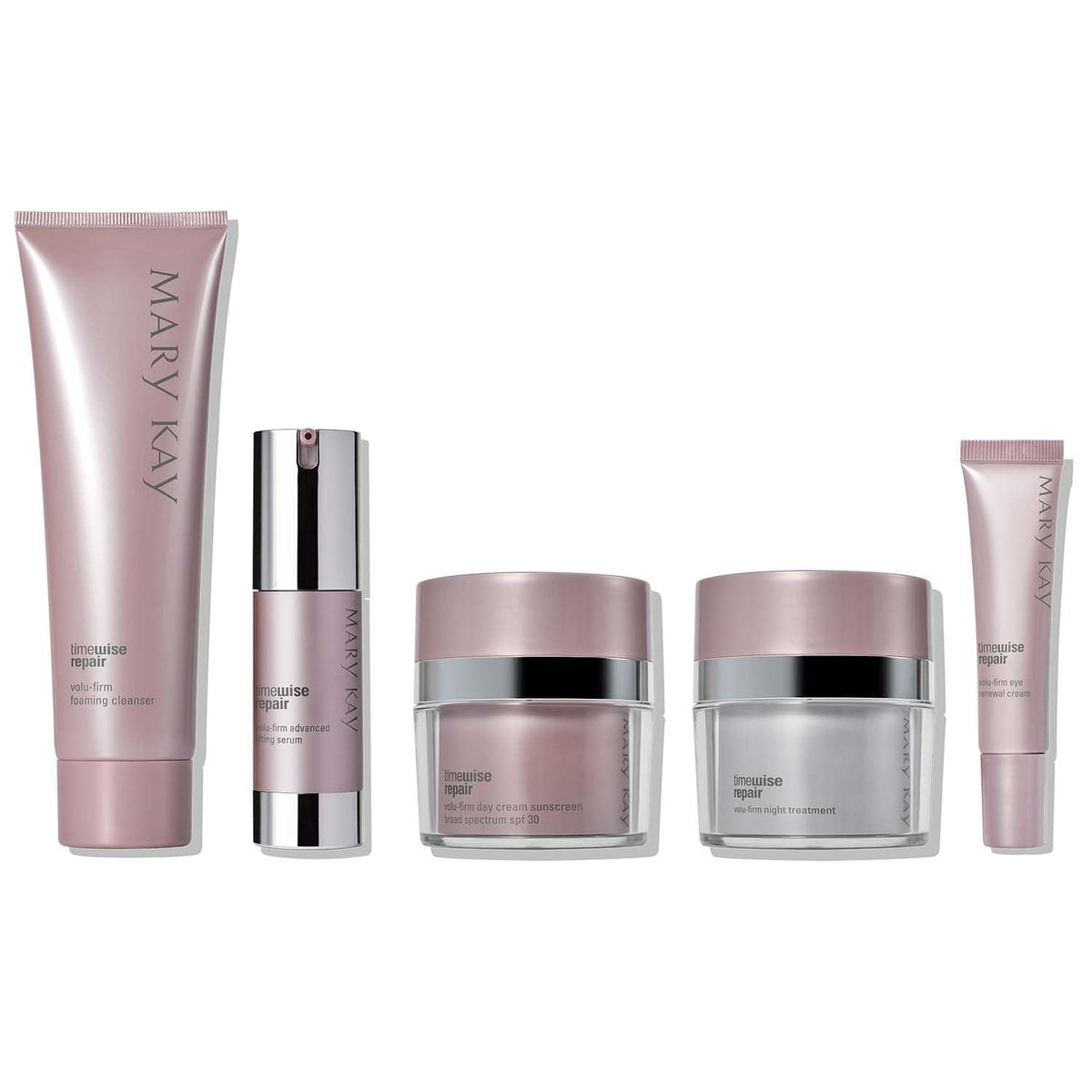Mary Kay Volu-Firm front-set showing full regimen and packaging benefits firmness