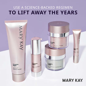 Mary Kay Volu-Firm lifestyle bathroom counter scene showing routine simplicity and elegance