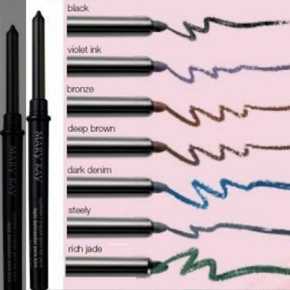 Mary Kay waterproof eyeliner brown pencil front view showing tidy packaging and long-lasting wear
