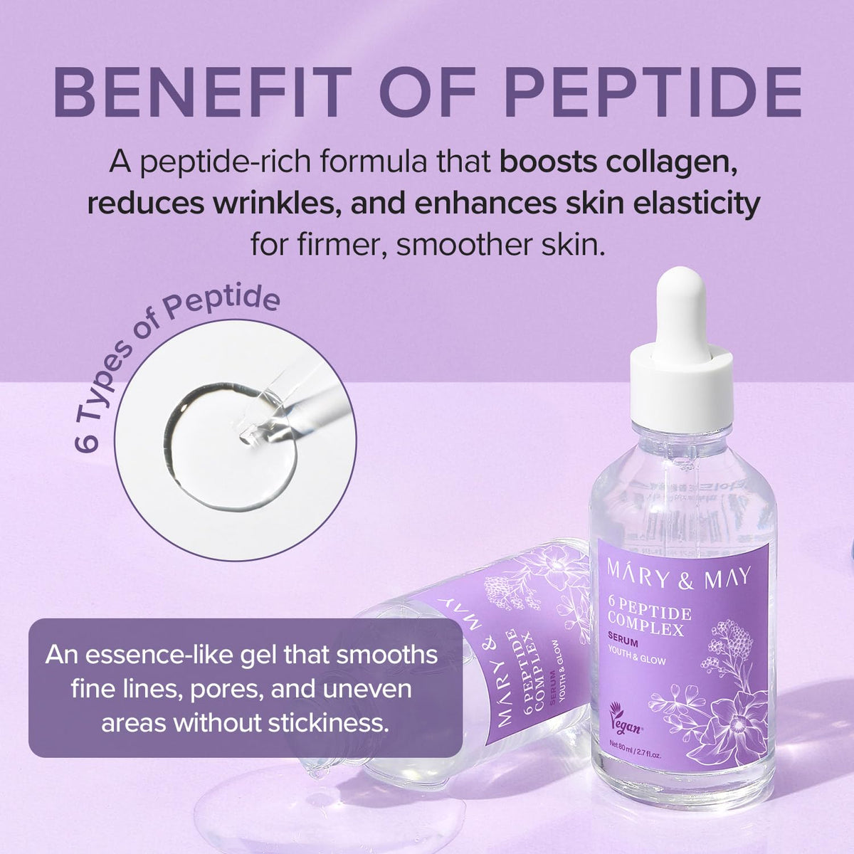 Mary&May bottle next to common objects to show 2.71 fl.oz. size and scale