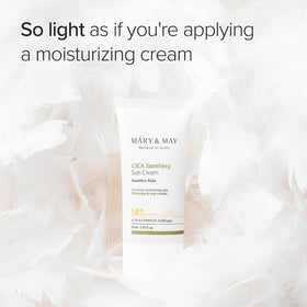Mary&May applying sun cream on face illustrating non-sticky daily use