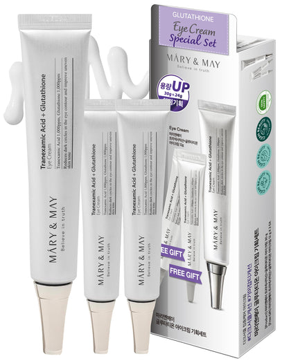 Mary&May full-size eye cream front packaging showing brightening benefits