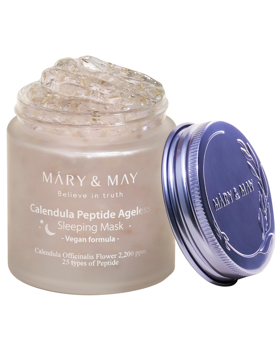 Mary&May front packaging showing calming calendula and peptides benefits