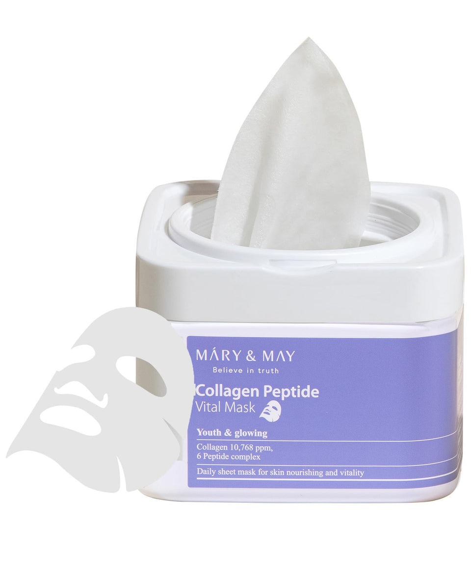 Mary&May front packaging showing 30-sheet pull-out case for daily convenience