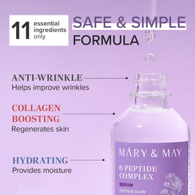 Mary&May label detail showing peptide list and clean-ingredient focus for transparency