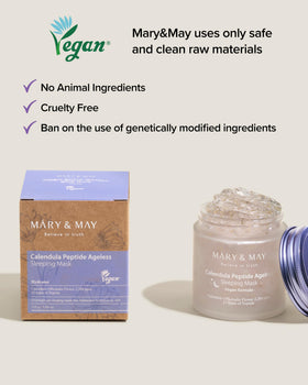 Mary&May label detail listing peptides ceramide hyaluronic acid for barrier support
