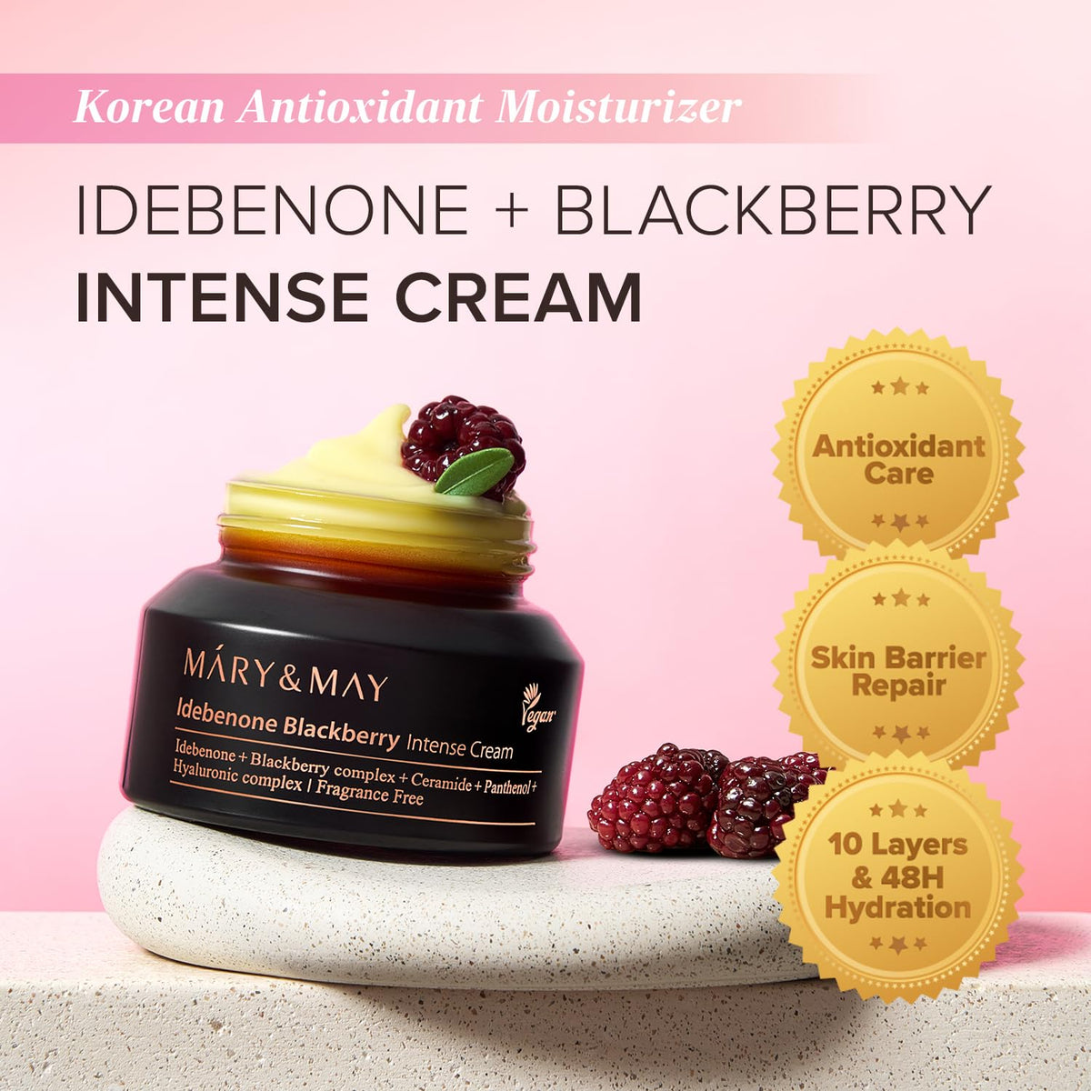 Mary&May open jar texture showing silky cream and quick absorption benefit