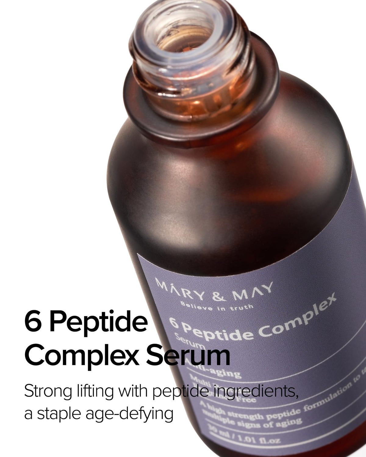 Mary&May dropper dispensing serum, close-up showing precise, no-waste application
