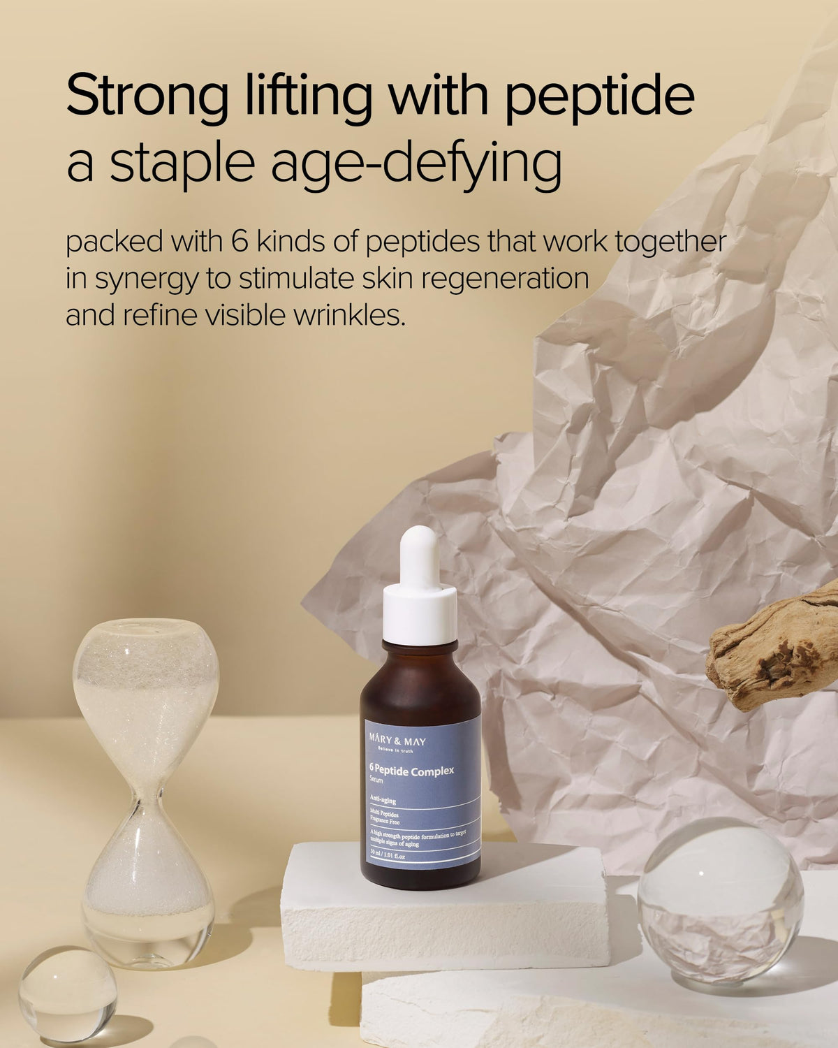 Mary&May water-light serum texture on skin, illustrating fast absorption and non-sticky finish