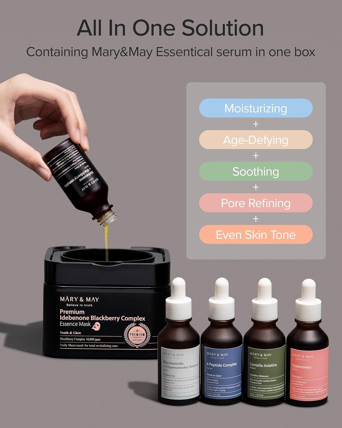 Mary&May mini tweezers with open dispenser illustrating contamination-free use
