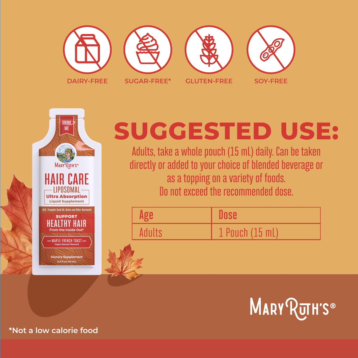MARYRUTH'S pouch beside ingredient icons highlighting key vitamins and absorption benefit