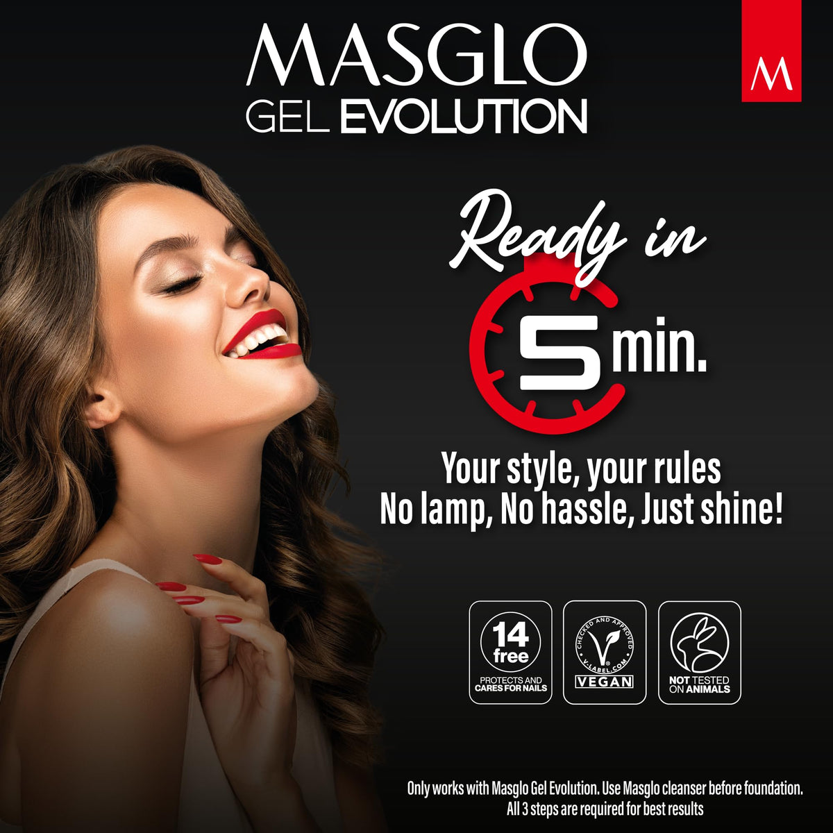 MASGLO brush applying polish demonstrating even strokes and quick-dry benefit