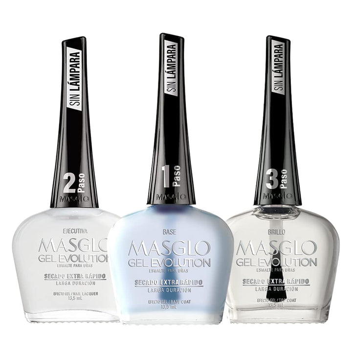 MASGLO front packaging showing three bottles and clear system benefits