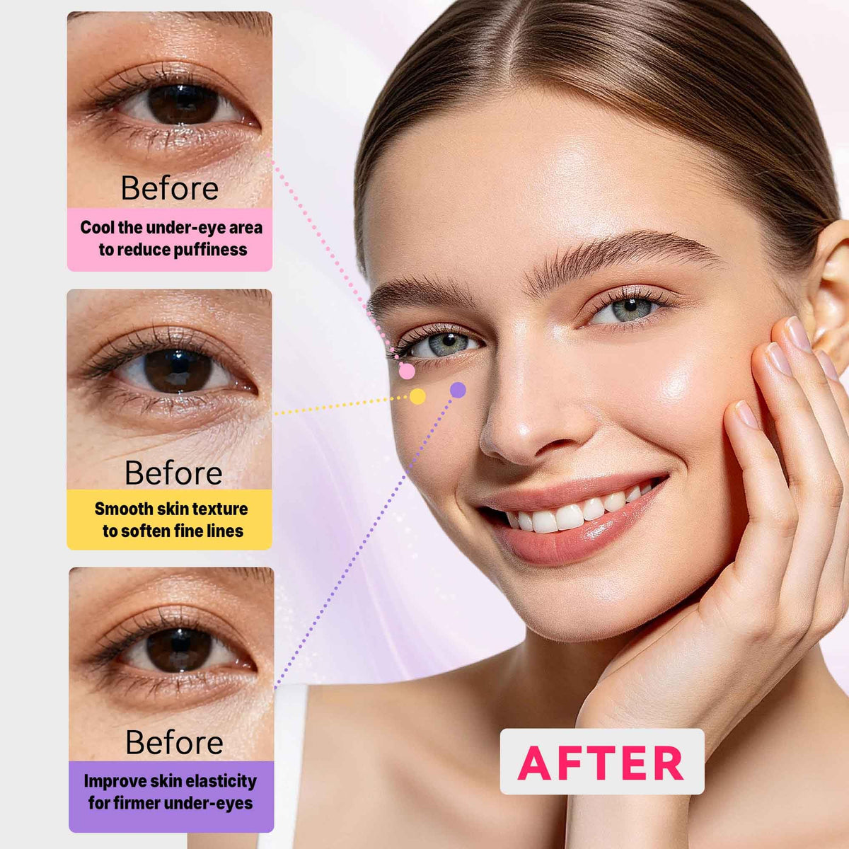 Maskiss application on model demonstrating de-puffing and brightening