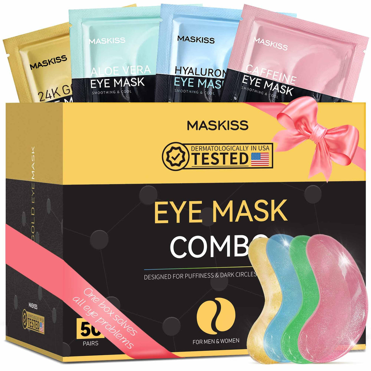 Maskiss front packaging displaying full 50 pairs set and benefits