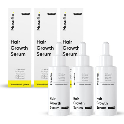 Masofta front packaging trio showing product and benefit for fuller hair
