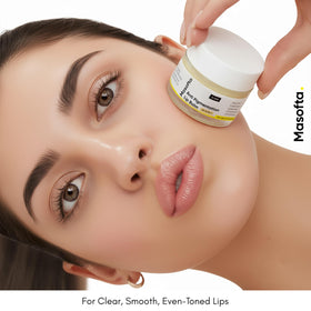 Masofta in outdoor setting showing on-the-go lip sun defense and hydration