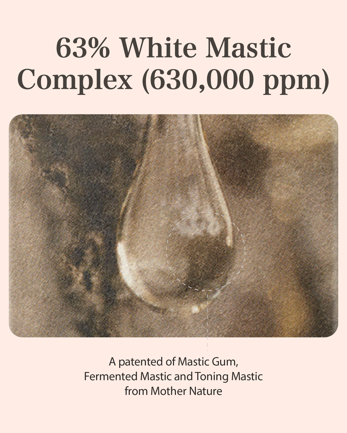 MASTINA close-up label highlighting white mastic complex to emphasize natural origin