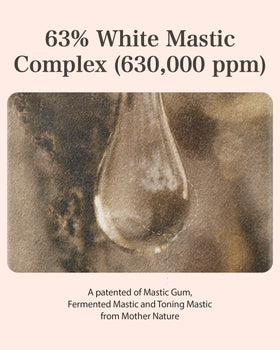 MASTINA close-up label highlighting white mastic complex to emphasize natural origin